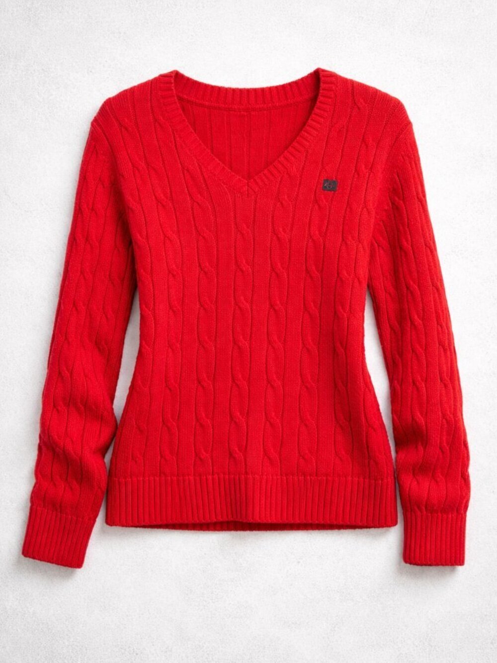CHAPS Women's Red V-Neck Cable Knit Long Sleeve Sweater Size XL